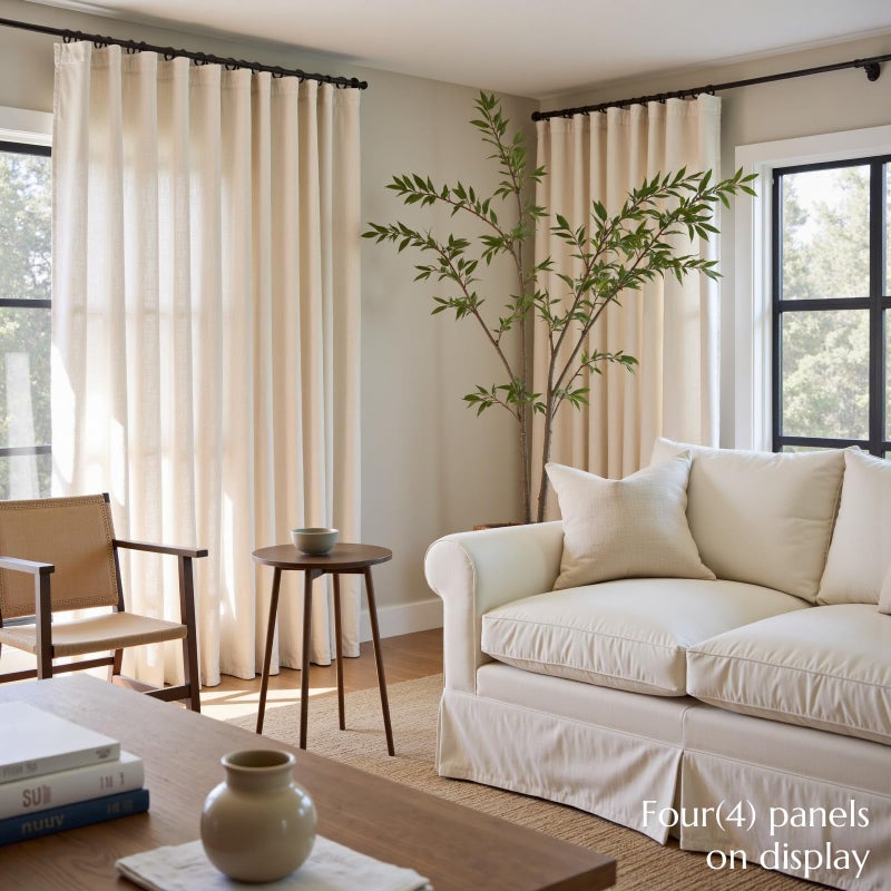 jinchan Beige Linen Blend Curtains 84 Inches Length 2 Panels for Bedroom Living Room, Light Filtering 50 Inches Wide Natural Farmhouse Drapes with Rod Pocket Back Tab (50W x 84L, Ecru) - Image 4